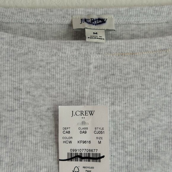 J.Crew Short Sleeve Ribbed Boatneck Tee in Heather Charcoal White, Size Medium - Picture 2 of 6